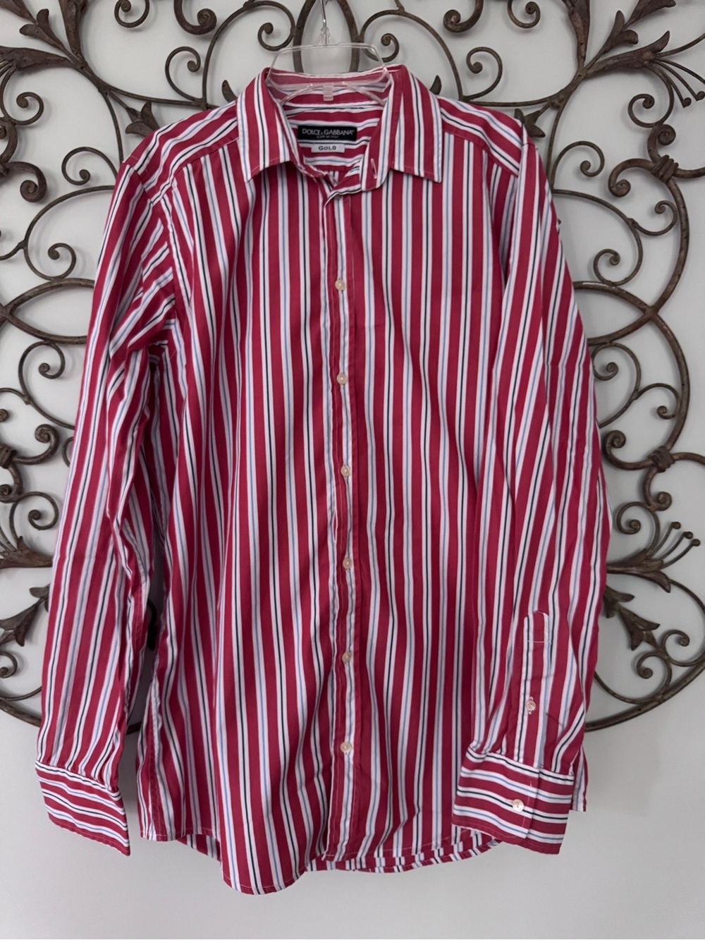 Dolce and Gabbana Gold striped dress shirt. Size 15 1/2 red white and blue!